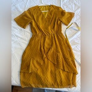 Elegant Mustard Wrap Dress